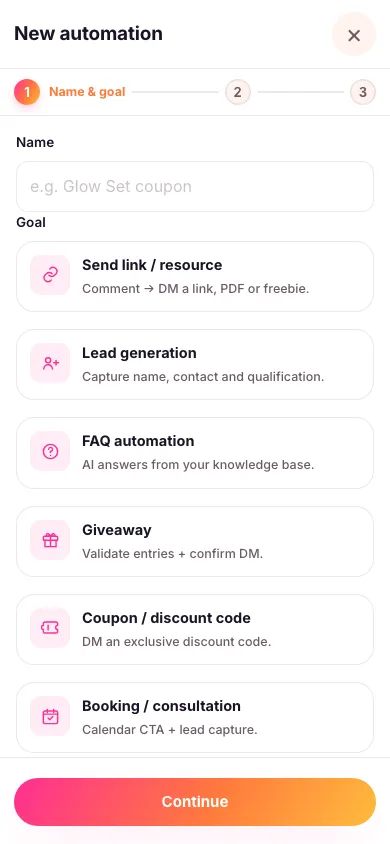 The new automation screen with the Waitlist / launch goal selected out of eight goal cards